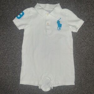 White Polo Romper with Blue Big Pony Logo